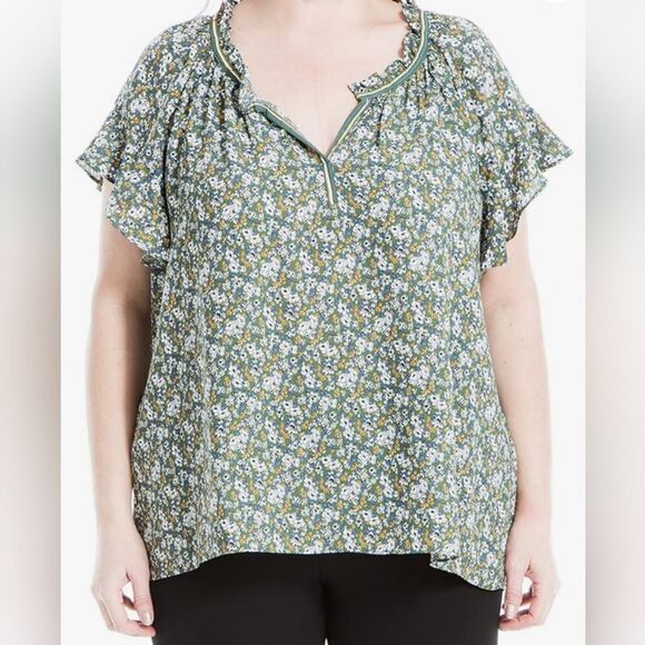 Max studio green floral design top - Picture 1 of 10